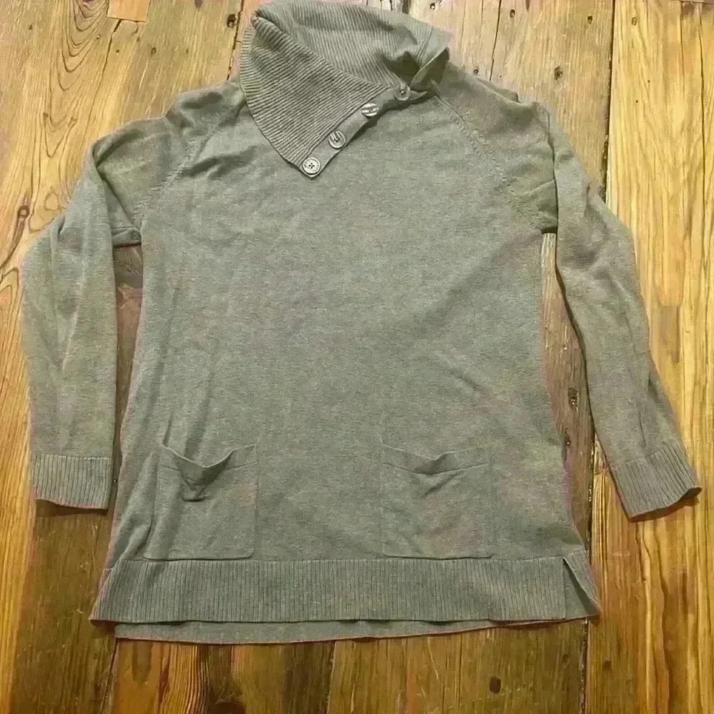Jeanne Pierre Tan Button Turtle Neck 100% Cotton Sweater size medium